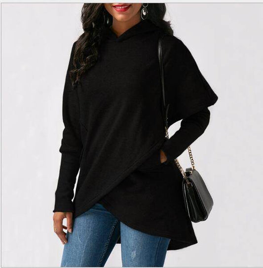 Autumn Winter Fleece Irregular Hoodie Sweatshirts - Mubimart