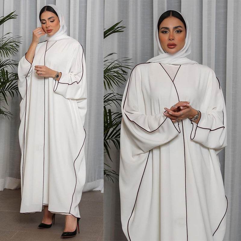 Women's White Patchwork Plus Size Women's Abaya Robe - Mubimart