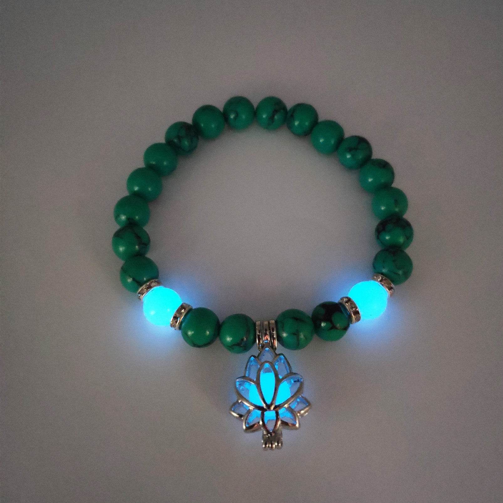 Energy Luminous Lotus Natural Stone Bracelet Yoga Healing Luminous Glow In The Dark Charm Beads Bracelet For Men Women Prayer Buddhism - Mubimart
