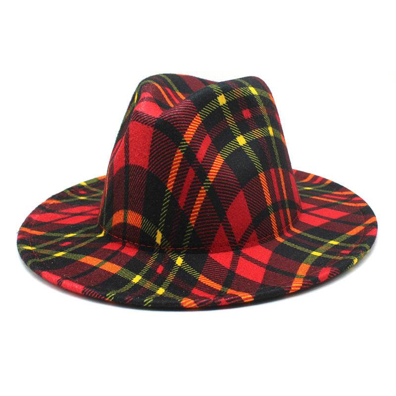 Color Striped Plaid Fedora Hat - Mubimart