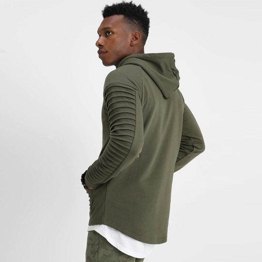 Mens Long Sleeve With Pleated Stripes Hoodies - Mubimart