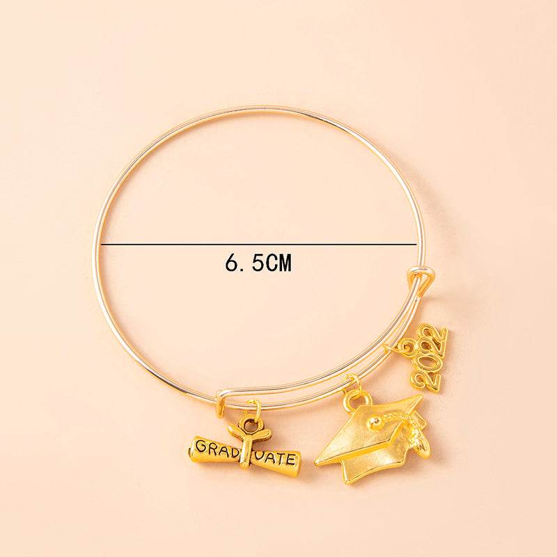 Graduate Cap Charm Bracelet Stainless Steel Adjustable Bangles For Women Graduation Jewelry Accessories - Mubimart