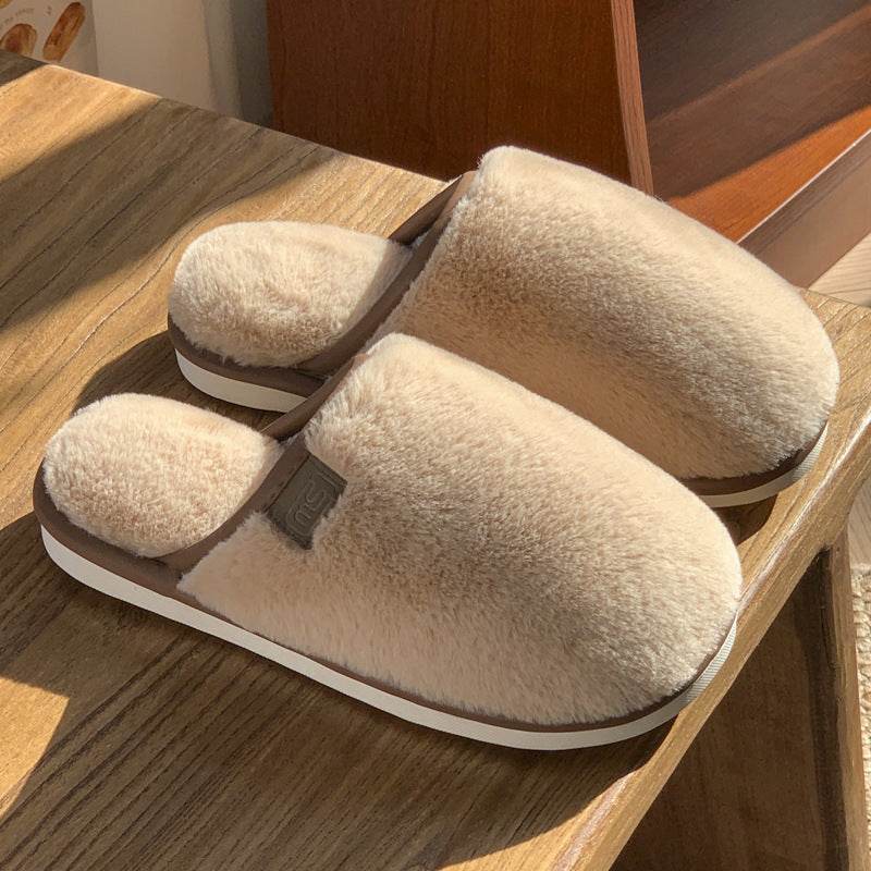 Winter Plush Slippers Warm Solid House Shoes Non-slip Bedroom Floor Home Slipper For Women Men - Mubimart