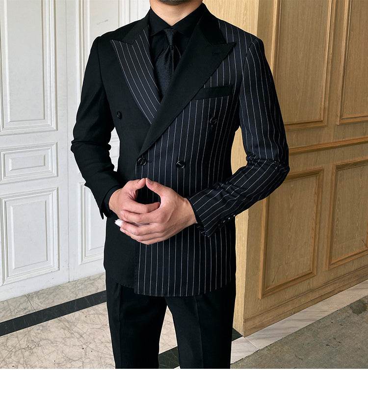 British Striped Double Breasted Suit Men - Mubimart