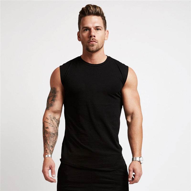 Solid Color Cotton Men's Undershirt Casual Sleeveless Men's Tops - Mubimart