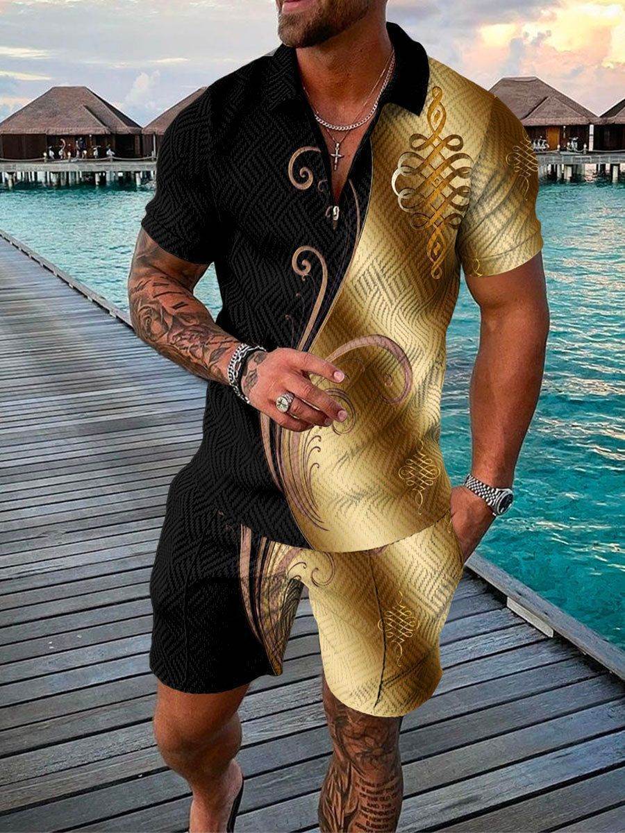 Polo Shirt Suit Men's Casual 3D Printed Polo Shirt Shorts - Mubimart