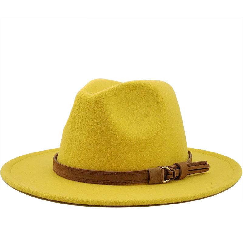 Simple Church Hat Suede Belt Woolen Hat British Style Fedora Hat Wide Brim Hat Women's Autumn And Winter Top Hat - Mubimart