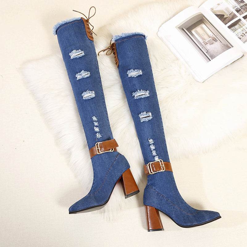 Stiletto pointed over-the-knee boots - Mubimart