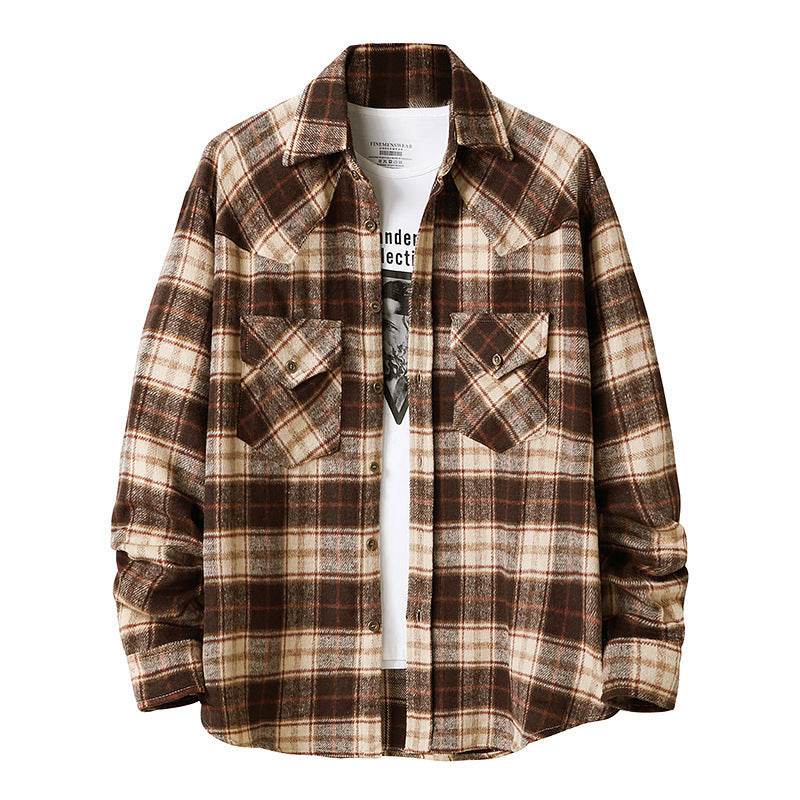 Men's Long Sleeve Flannel Plaid Shirt Jacket - Mubimart