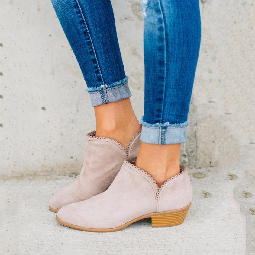 Women Booties Slip On Low Heel Ankle Boots