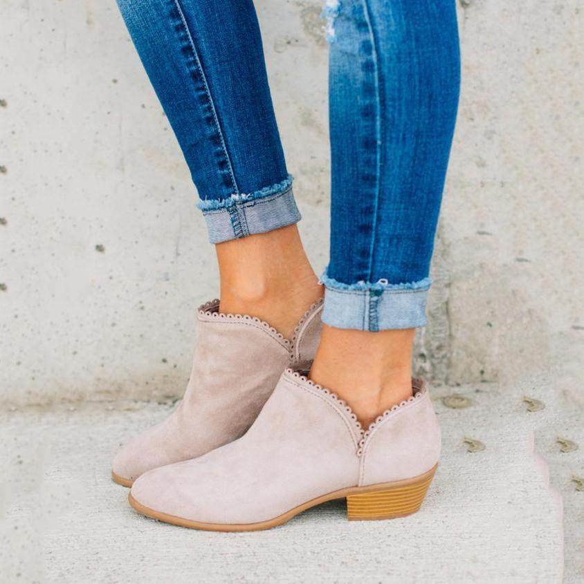 Women Booties Slip On Low Heel Ankle Boots - Mubimart