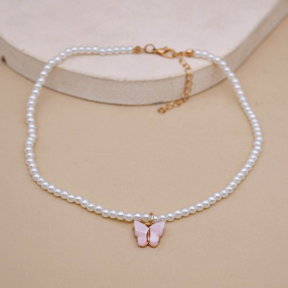 Elegant White Pearl Choker Necklace Small Round Pearl Wedding Butterfly Necklace For Women Charm Fashion Jewelry - Mubimart