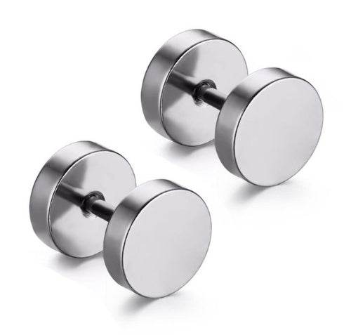 8MM Stainless Steel Earrings Women Men Gold Silver Black Barbell Ear Stud Piercing Earring Tunnel Punk Gothic Jewelry - Mubimart