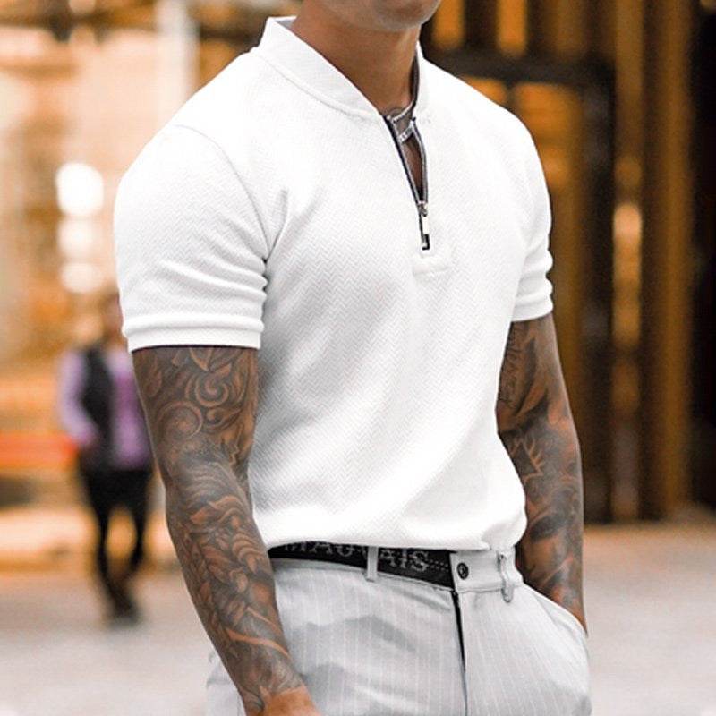 Men's Fashion Casual Polo Collar Polo Shirt Short Top - Mubimart