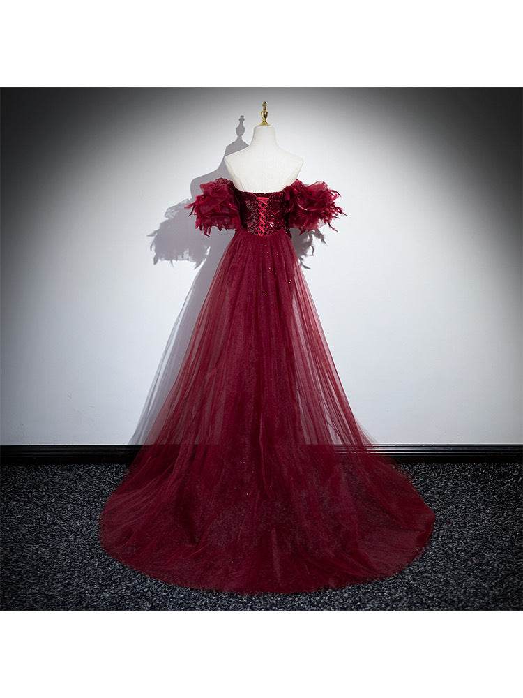 Wedding Red Formal Fishtail Sequins Evening Dress - Mubimart