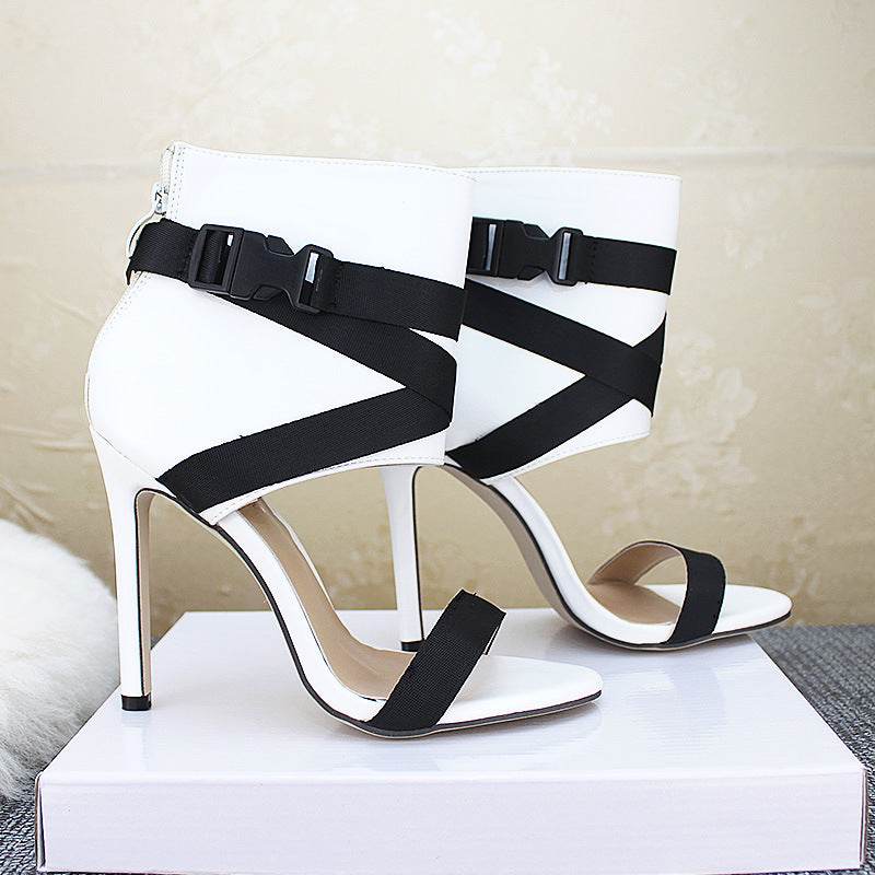 Open Toe Fashion Style Woven Buckle Stiletto Heels Peep Toe Women's Shoes - Mubimart