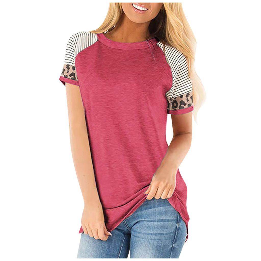 Maternity Striped Tees Nursing Tops Short leopard - Mubimart