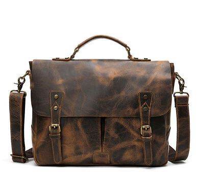 Leather Portable Mens Briefcase Satchel - Mubimart