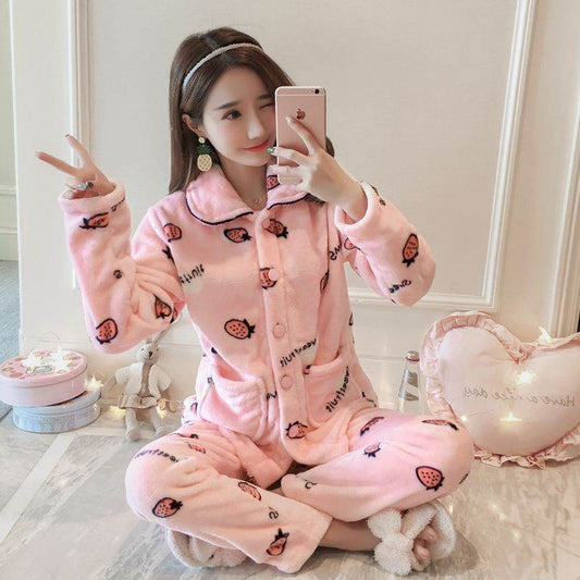 Coral Fleece Pajama Set - Mubimart