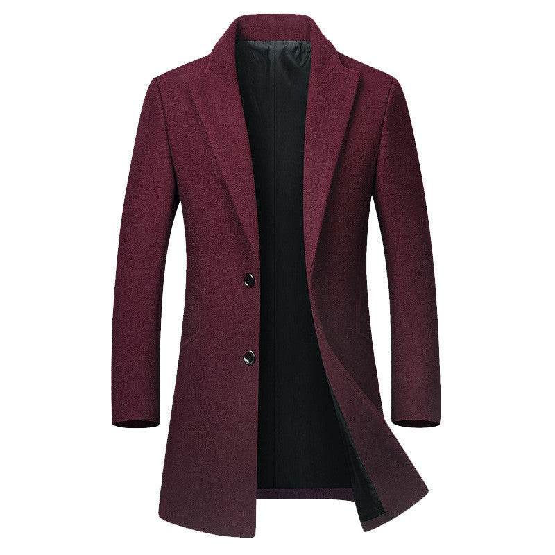 Men's long coat woolen coat trench coat - Mubimart