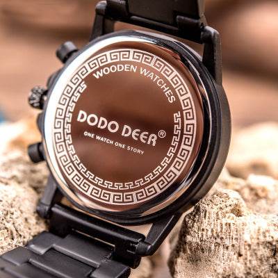 Csutomize Engrave logo Wood Watches for Mens DODO DEER Timer Luxury Chronograph Wristwatch Male Wriswatch Auto Date - Mubimart