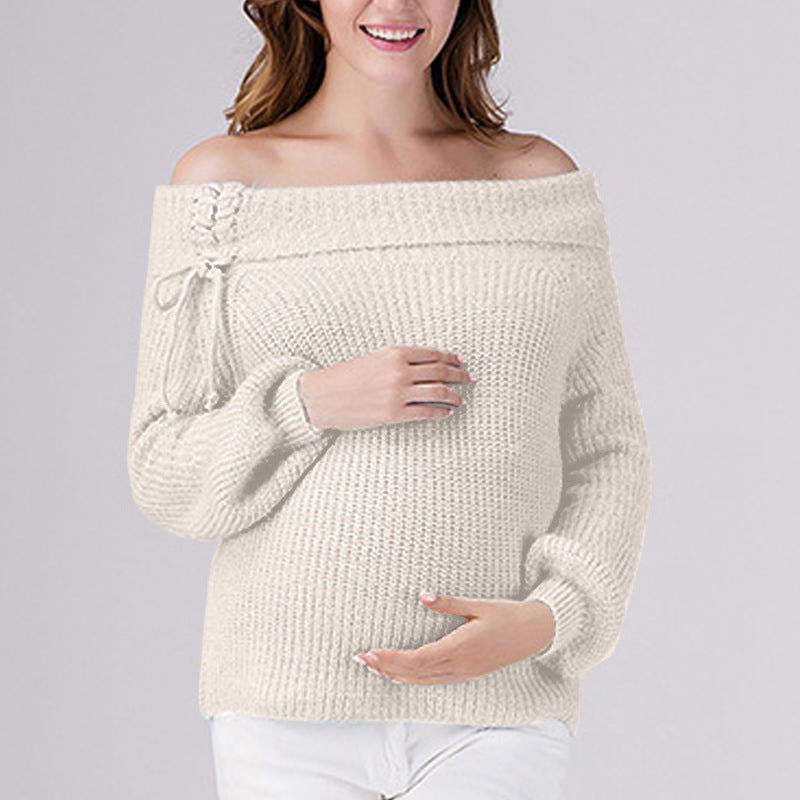 Slit Shoulder Strap Maternity Sweater