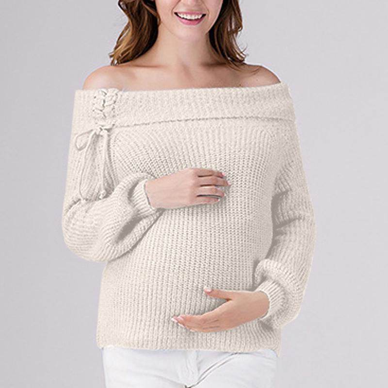 Slit Shoulder Strap Maternity Sweater - Mubimart