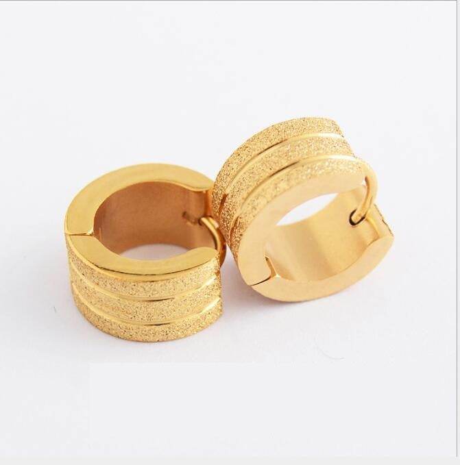 Stainless steel cutting line gold wide version earrings wholesale sandblasting sandblasting earrings titanium steel men and women earrings - Mubimart