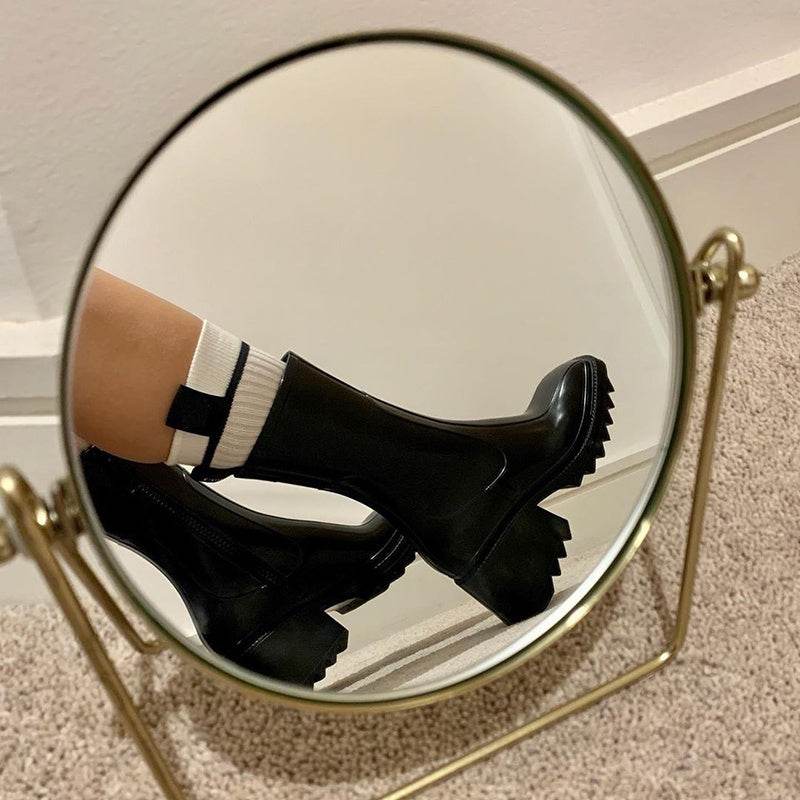 Thick-soled block heel square toe boots - Mubimart