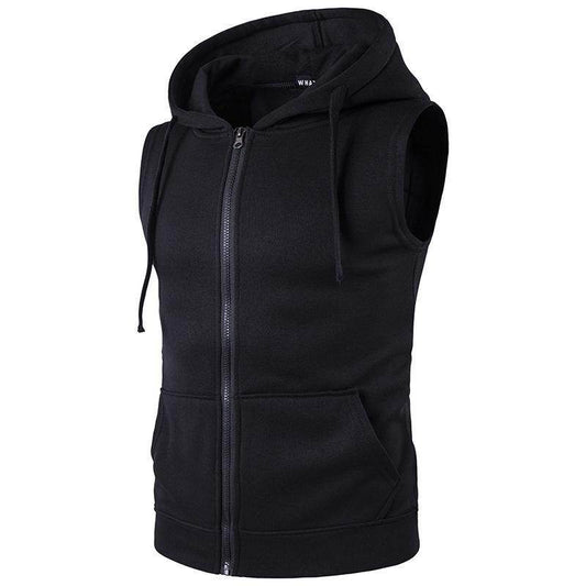 New Men's Sleeveless Cotton Zipper Hoodies - Mubimart