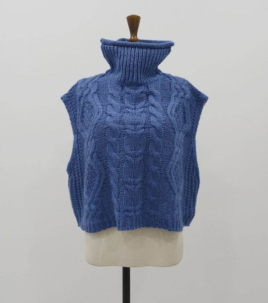 High neck linen Sweater Vest - Mubimart