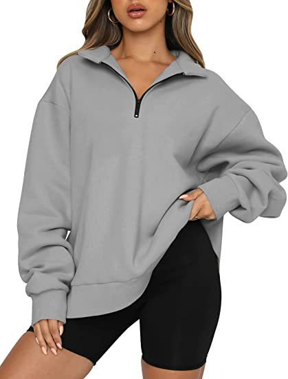 Women Sweatshirts Zip Turndown Collar Loose Casual Tops Clothes - Mubimart -  