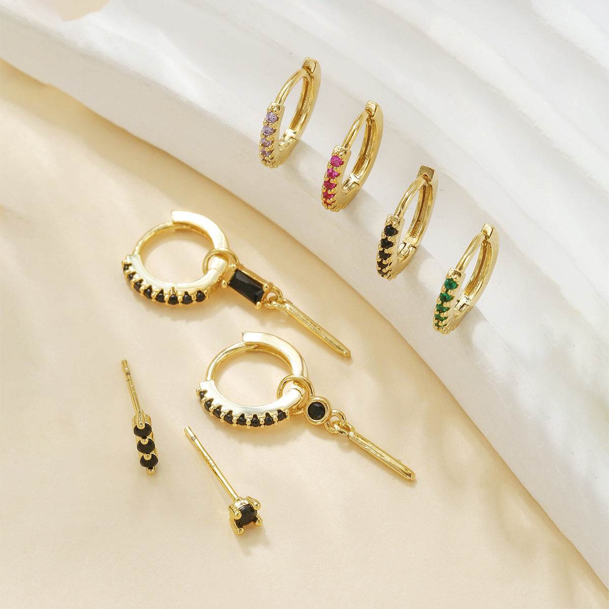 Colorful Zircon Light Luxury Hoop Earrings Women - Mubimart