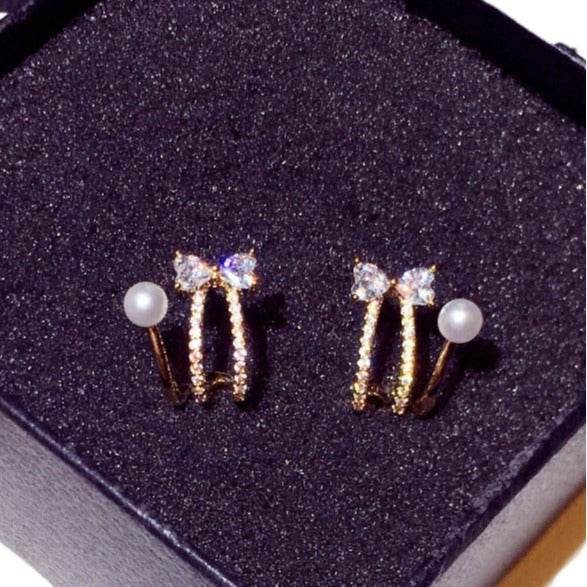 Bow Pearl Stud Earrings For Women - Mubimart