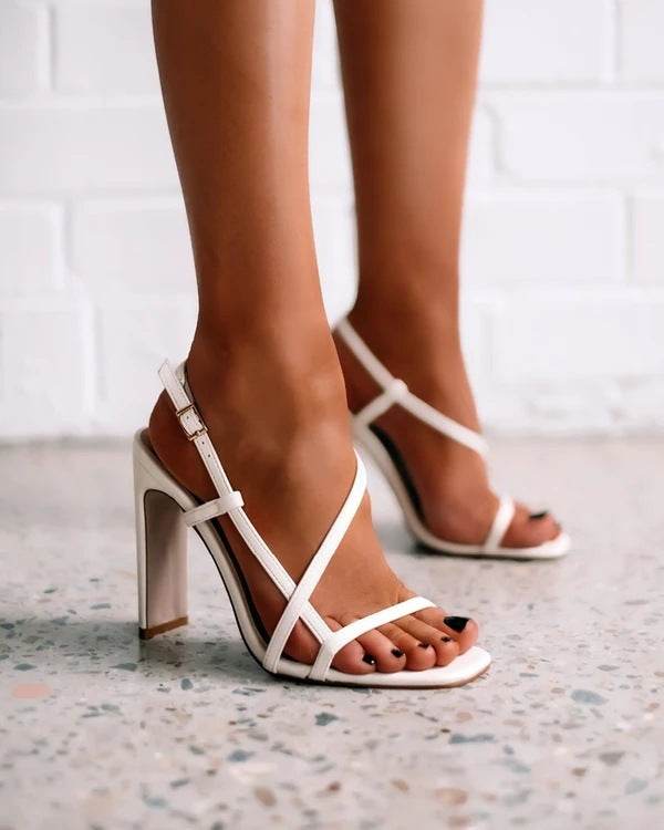 Block Heel Sandals Square Toe High Heel Women's Shoes - Mubimart