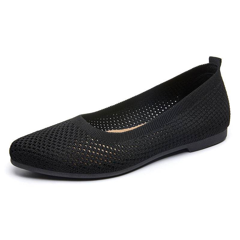 Solid Color Pointed Toe Flat Bottom Flat Heel Soft Bottom Pumps - Mubimart