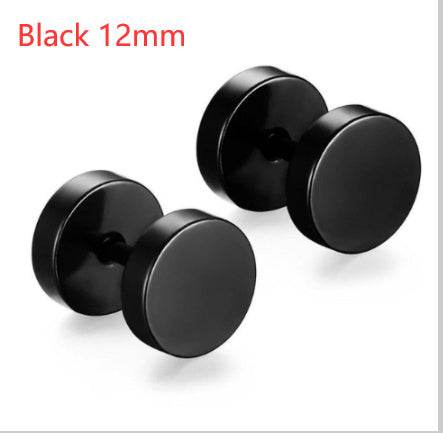8MM Stainless Steel Earrings Women Men Gold Silver Black Barbell Ear Stud Piercing Earring Tunnel Punk Gothic Jewelry - Mubimart