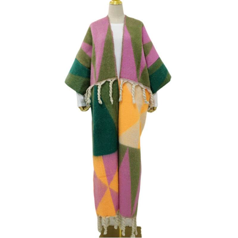 RETRO Geometric Double-sided Color Matching Robe For Women - Mubimart