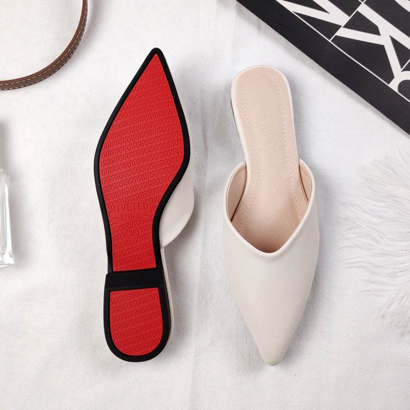 Closed Toe Half Sandals Women's Pointed Toe Flat For Outdoors Lazy Slippers - Mubimart