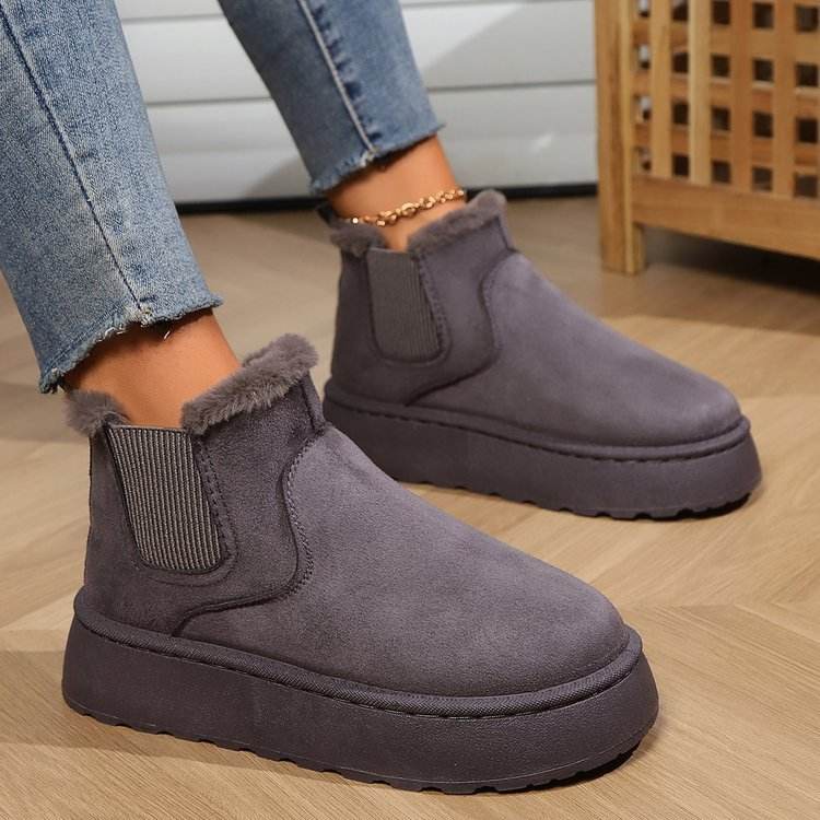 Winter Snow Boots Fashion Flat Thick-soled Cotton Shoes Round Toe Warm Plush Ankle Boot For Women - Mubimart