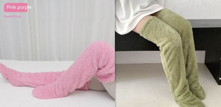 Over Knee High Fuzzy Long Socks Winter Warm Cold Leg Knee Joint Cold-proof Stockings Home Floor Sleeping Socks - Mubimart