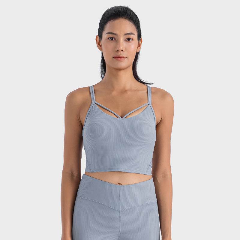 Sexy V-neck Sports Vest Women's Workout Yoga Vest Top - Mubimart