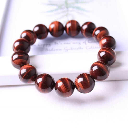 Natural Red Tiger Eye Gemstone Single Circle Bracelet For Men - Mubimart