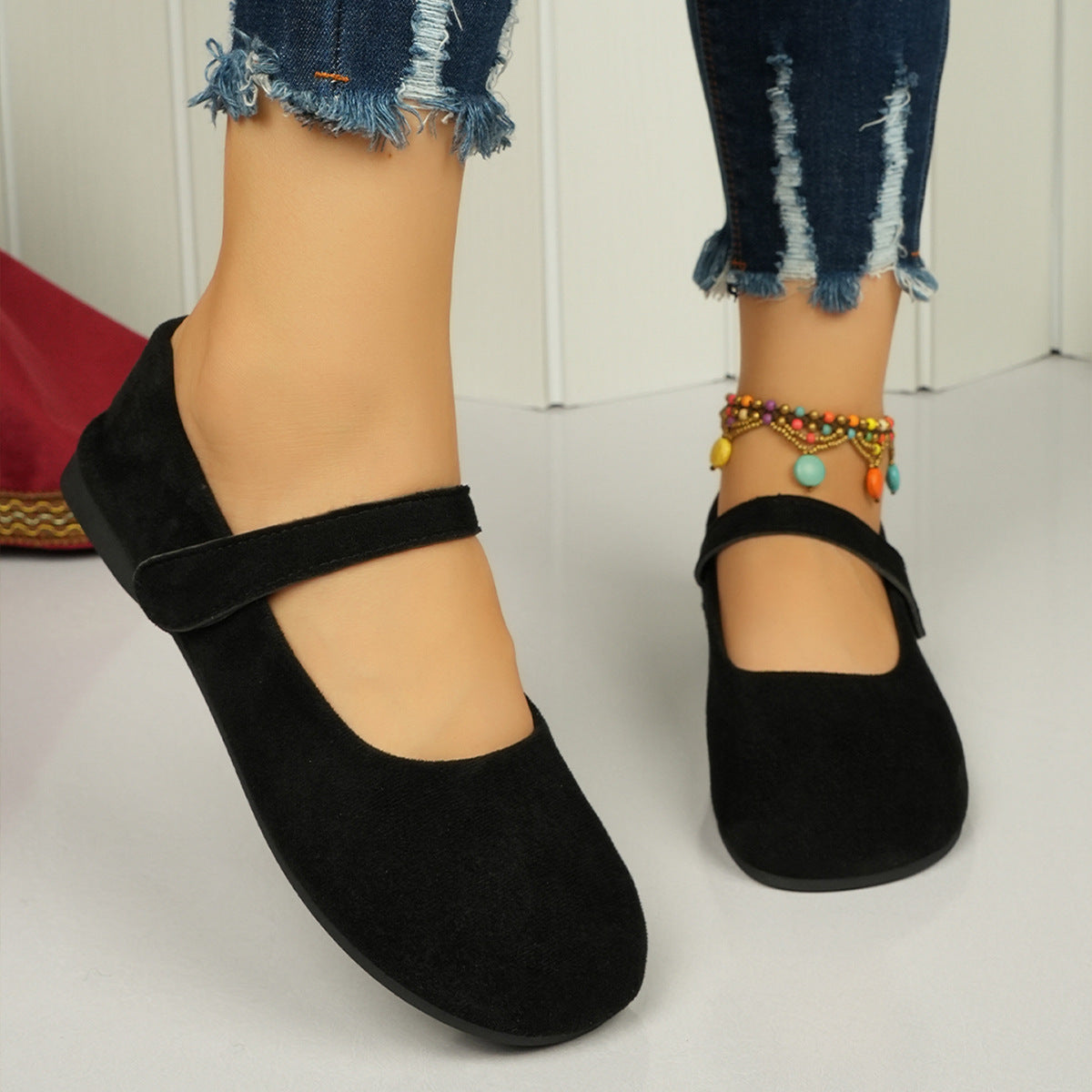 Soft Work High Heel Black Cloth Shoes