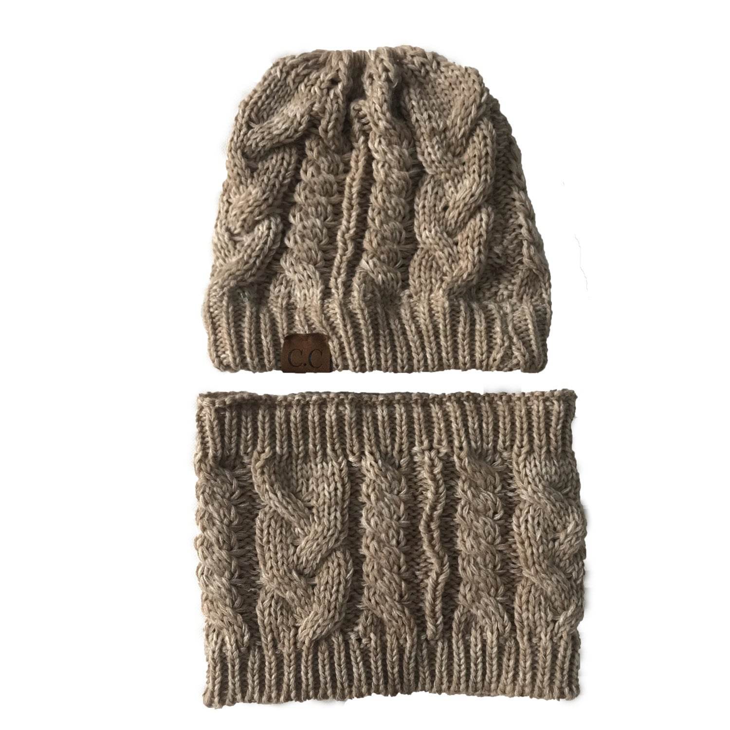 Autumn Winter Women's Hat Caps Knitted Warm ring Scarf Windproof Balaclava Multi Functional CC ponytail Hats Scarf Set For Women - Mubimart