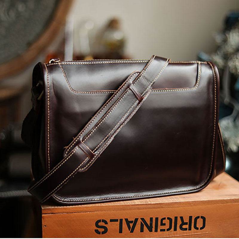 Mens Handmade Leather Casual Shoulder Crossbody Bag - Mubimart