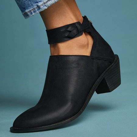 Women Plus Size Chunky Heel Booties Daily Zipper Boots - Mubimart