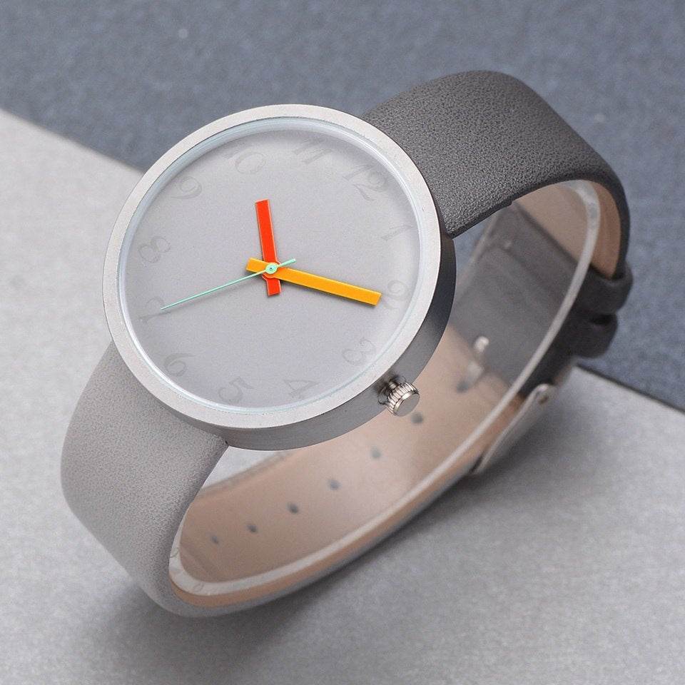 Women Watch Gray Contrast Leather Quartz Watch Women Watches Lovers Unisex Casual Ladies Wrist Watch Clock Relogio Feminino - Mubimart