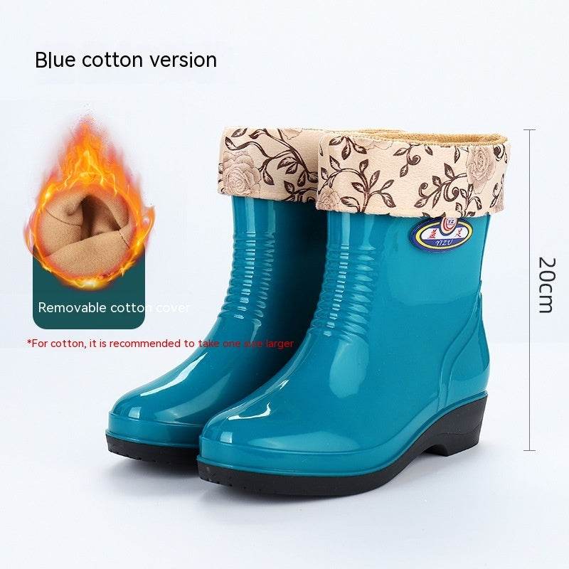 Work Wear Waterproof Fleece-lined Stylish Rain Boots Women - Mubimart