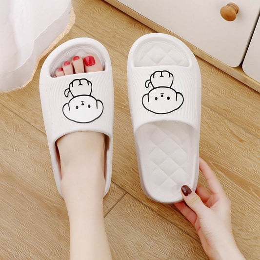 Cute Cartoon Dog Slippers Summer Solid Color Non-slip Rhombus Bathroom Slipper Indoor House Shoes For Men Women Couples - Mubimart